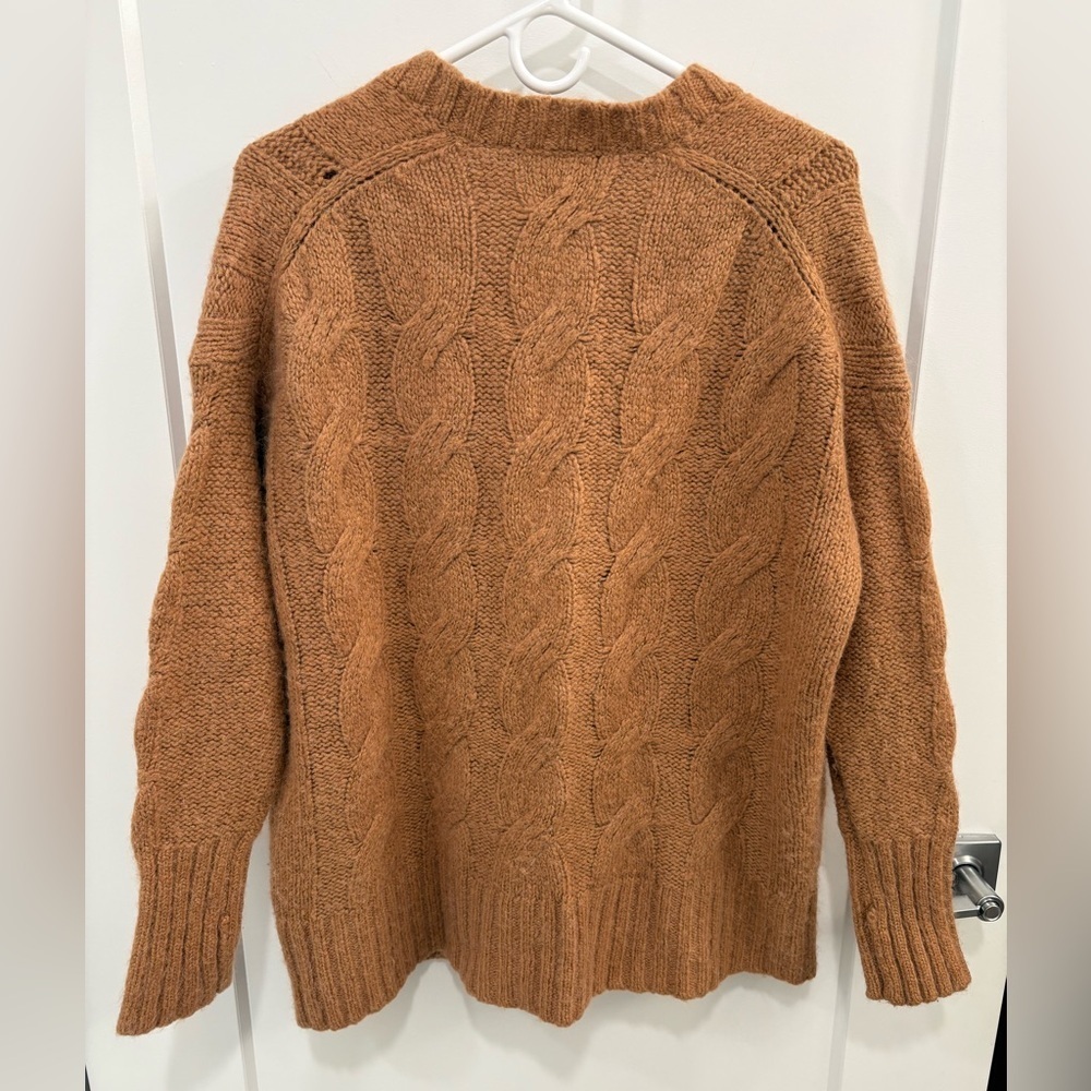 J. Crew Brown Rust Wool Alpaca Blend  Cable Knit Oversized Cardigan Size M - Picture 11 of 16